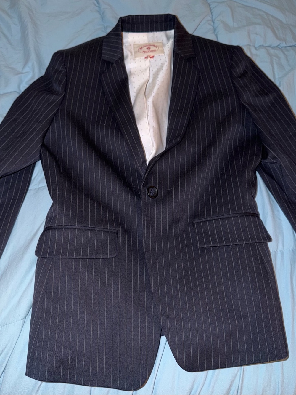 Women’s Navy Pinstripe Blazer - Classic Single-Button Suit Jacket